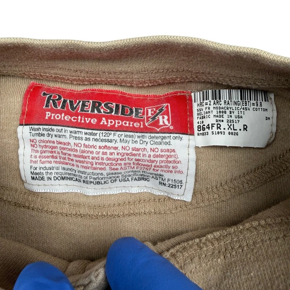 Riverside Protective Apparel‎ Henley Mens XL Tan Long Sleeve FR Workwear Pocket